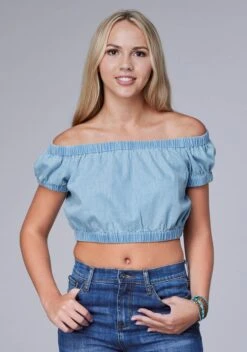 Women's Roper Light Blue Denim Western Crop Top