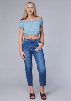 Women's Roper Light Blue Denim Western Crop Top -Way Out West Trading Shop 0305205944011b