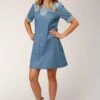 Roper Denim Western Dress W/ Button Cuff -Way Out West Trading Shop 0305705940456a