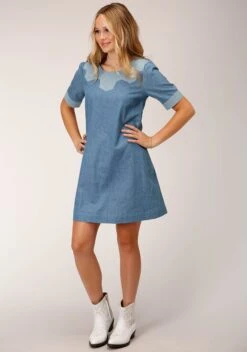 Roper Denim Western Dress W/ Button Cuff
