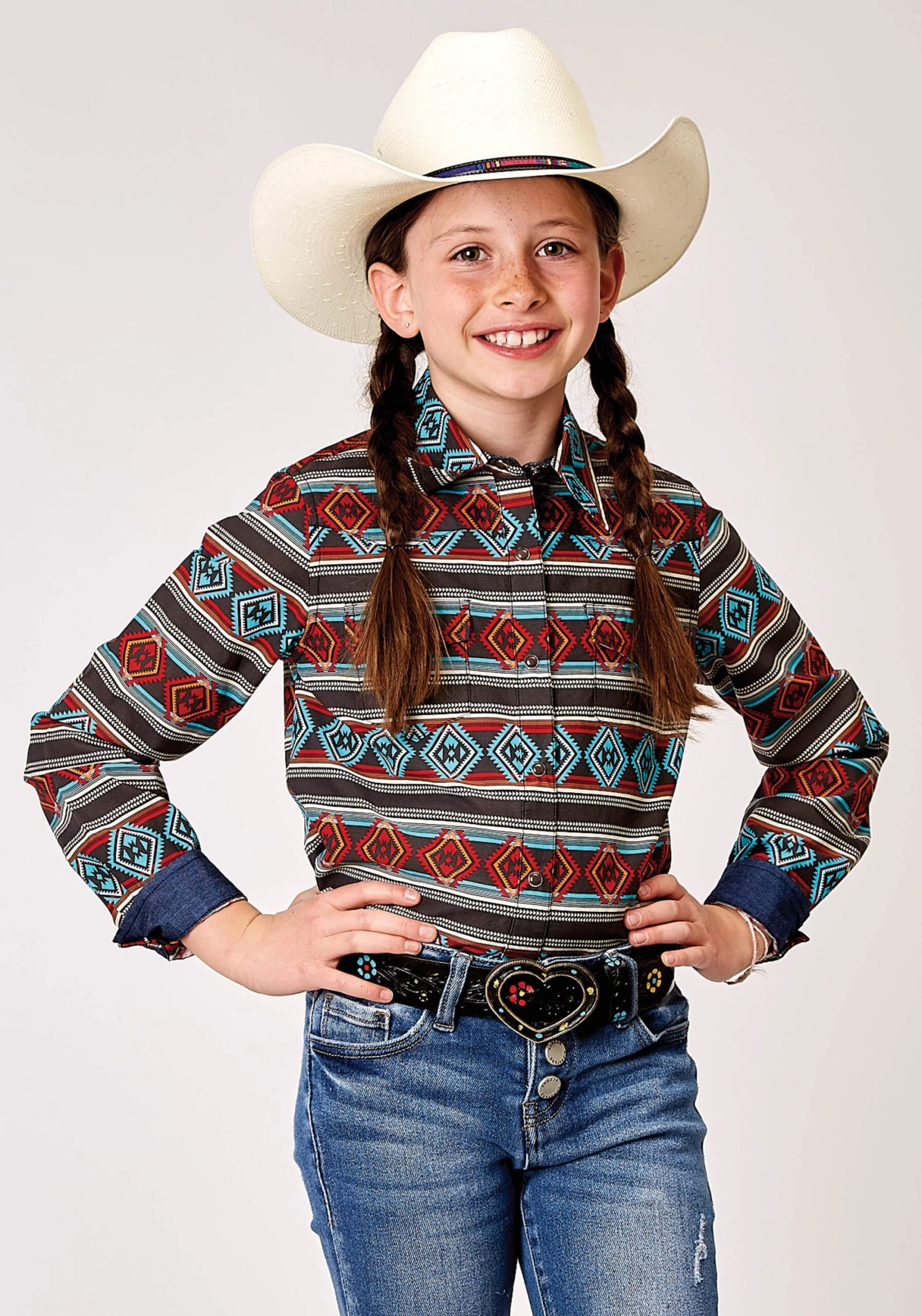 Girl's Roper Aztec Stripe Western Shirt 3 Girl's Roper Aztec Stripe Western Shirt
