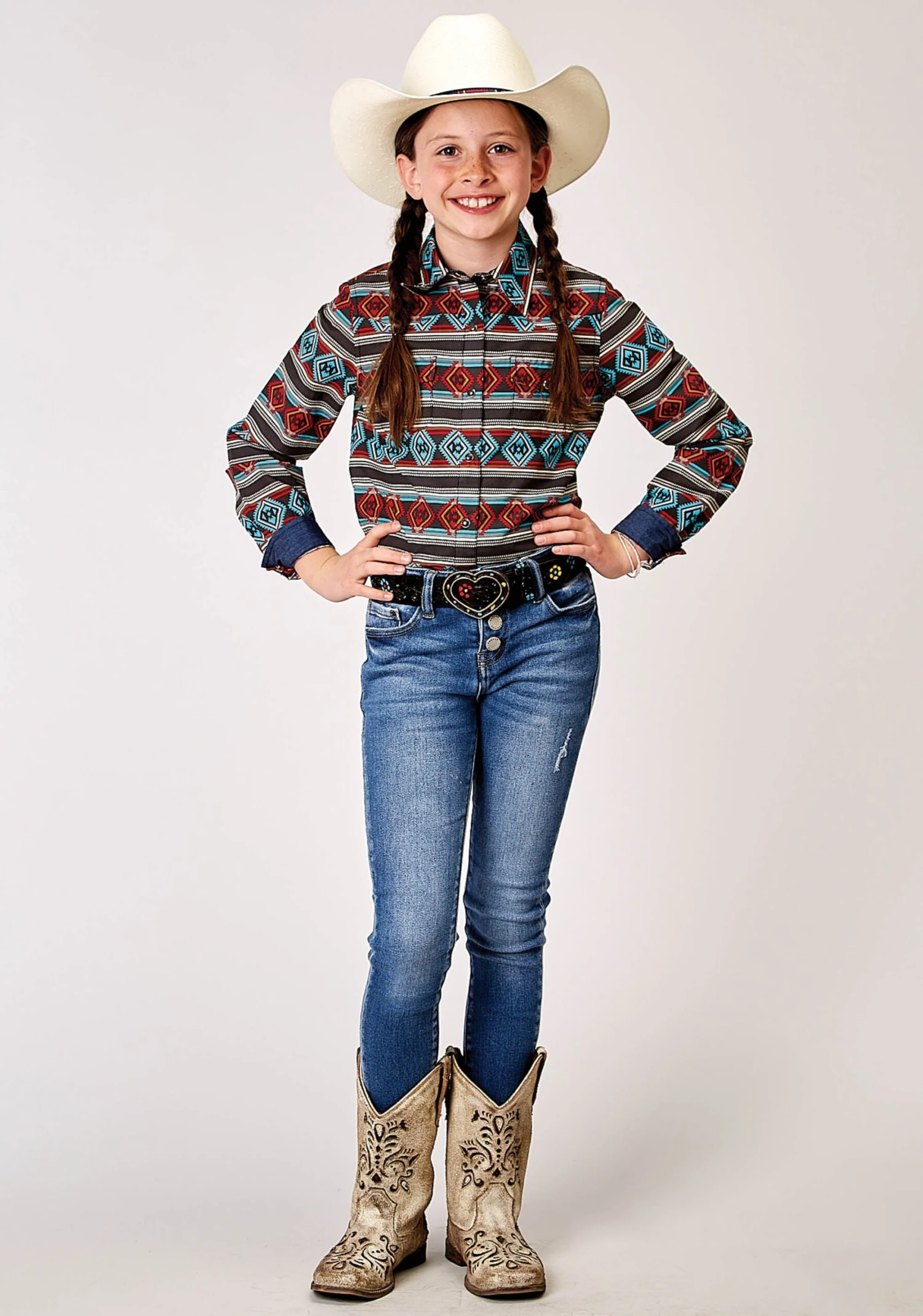Girl's Roper Aztec Stripe Western Shirt 4 Girl's Roper Aztec Stripe Western Shirt - Image 2