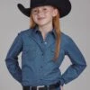 Girl's Roper Solid Blue Western Shirt 2 Girl's Roper Solid Blue Western Shirt -Way Out West Trading Shop 0308002256601a