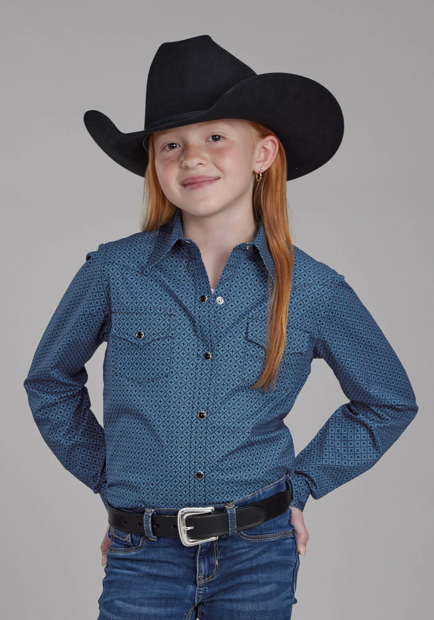 Girl's Roper Solid Blue Western Shirt 3 Girl's Roper Solid Blue Western Shirt