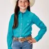 Girl's Roper Solid Turquoise Western Shirt -Way Out West Trading Shop 0308002652106a