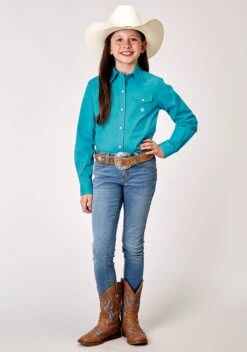 Girl's Roper Solid Turquoise Western Shirt -Way Out West Trading Shop 0308002652106b