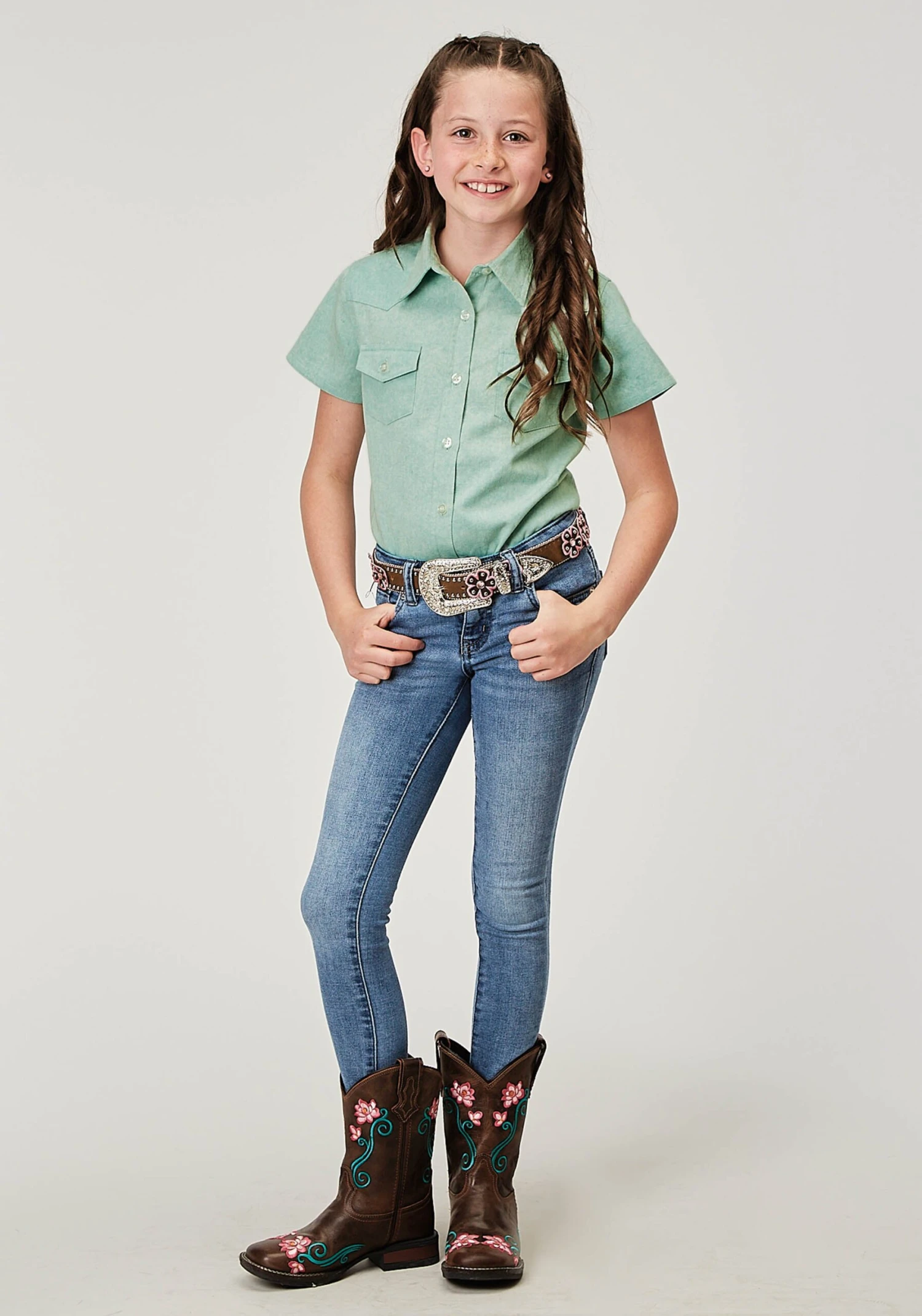 Girl's Roper Light Blue Denim Western Blouse 4 Girl's Roper Light Blue Denim Western Blouse - Image 2