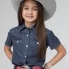 Girl's Roper Dark Blue Denim Short Sleeve Shirt