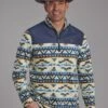 Men's Roper Navy Aztec Pull Over -Way Out West Trading Shop 0309706926101a