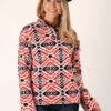 ROPER 1816 GREY/ORANGE/PINK AZTEC PRT FLEECE -Way Out West Trading Shop 0309802506180a