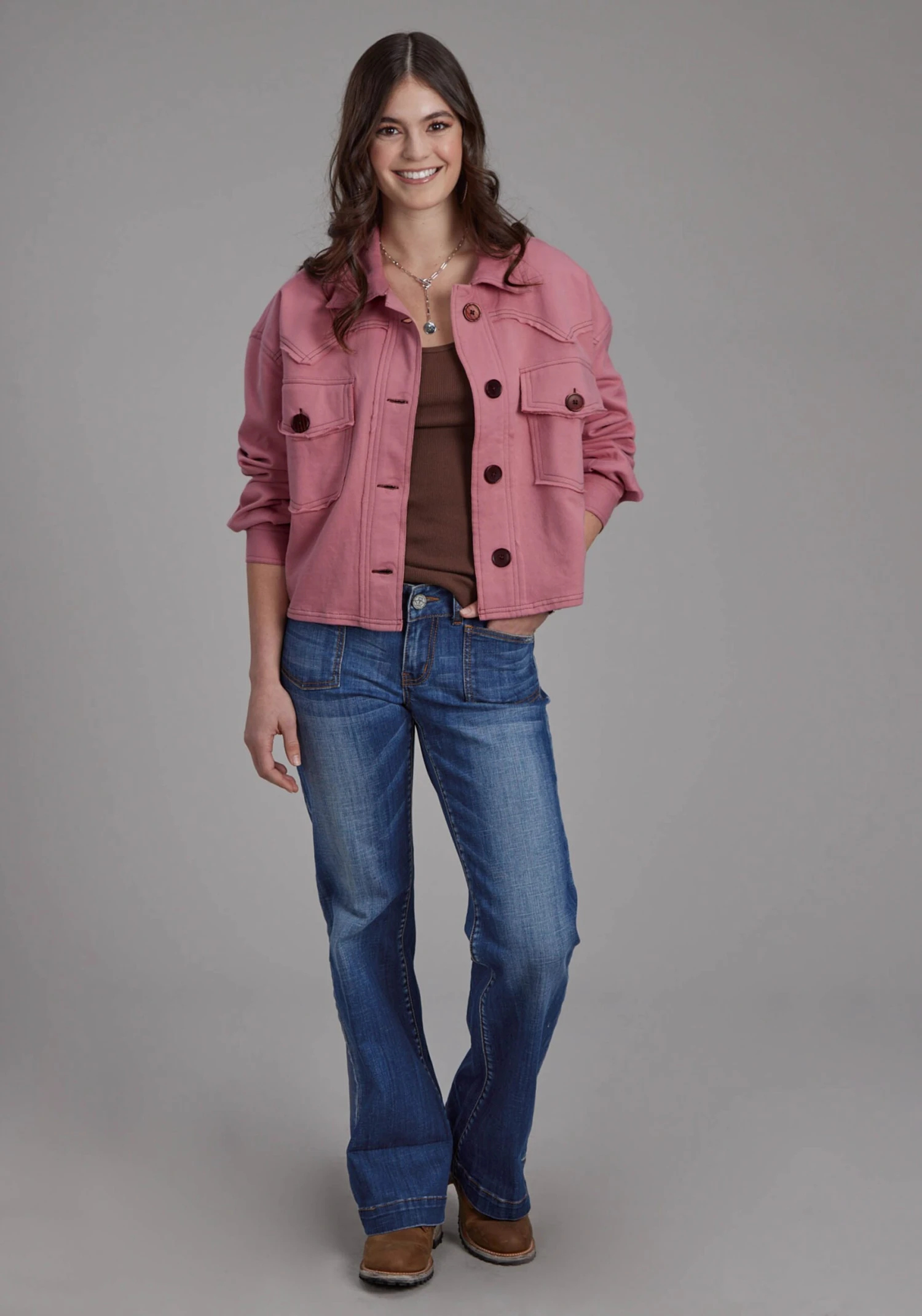 Women's Roper Dusty Pink Cropped Jacket 4 Women's Roper Dusty Pink Cropped Jacket - Image 2