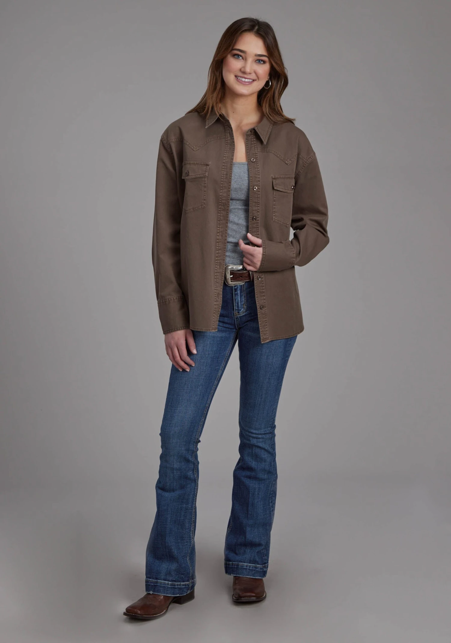 Women's Roper Brown Western Shirt Jacket 4 Women's Roper Brown Western Shirt Jacket - Image 2