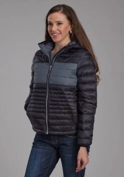 Women's Roper Black & Grey Hooded Down Jacket