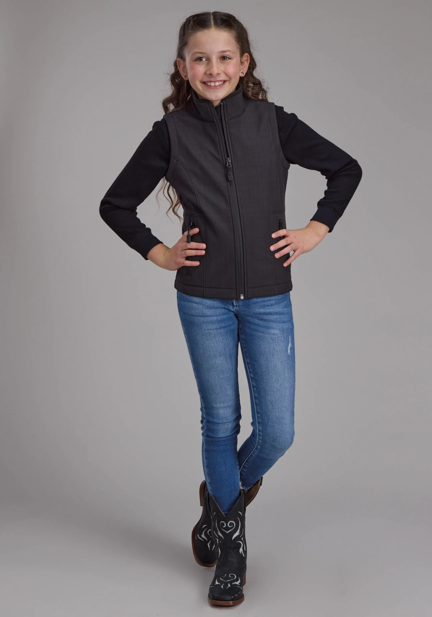 Girl's Roper Heathered Charcoal Soft Shell Vest 4 Girl's Roper Heathered Charcoal Soft Shell Vest - Image 2