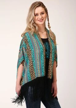 Roper Leopard Stripe Rayon Poncho