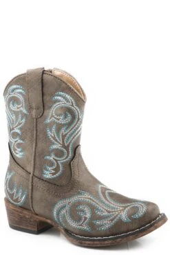 Girls Roper Brown Vintage Toddler Bootie W/ Western Embriodery