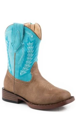 Girls Roper Brown Toddler Book W/ Turquoise Shaft