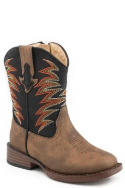 Boys Roper Tan Faux Leather Toddler Boot W/ Western Stitching