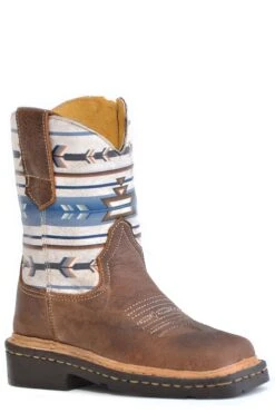 Boys Roper Burnished Tan Square Toe Toddler Boot W/ Native Design