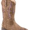 Girls Roper Tan Faux Leather Square Toe Boot W/ Pink Glitter Underlay