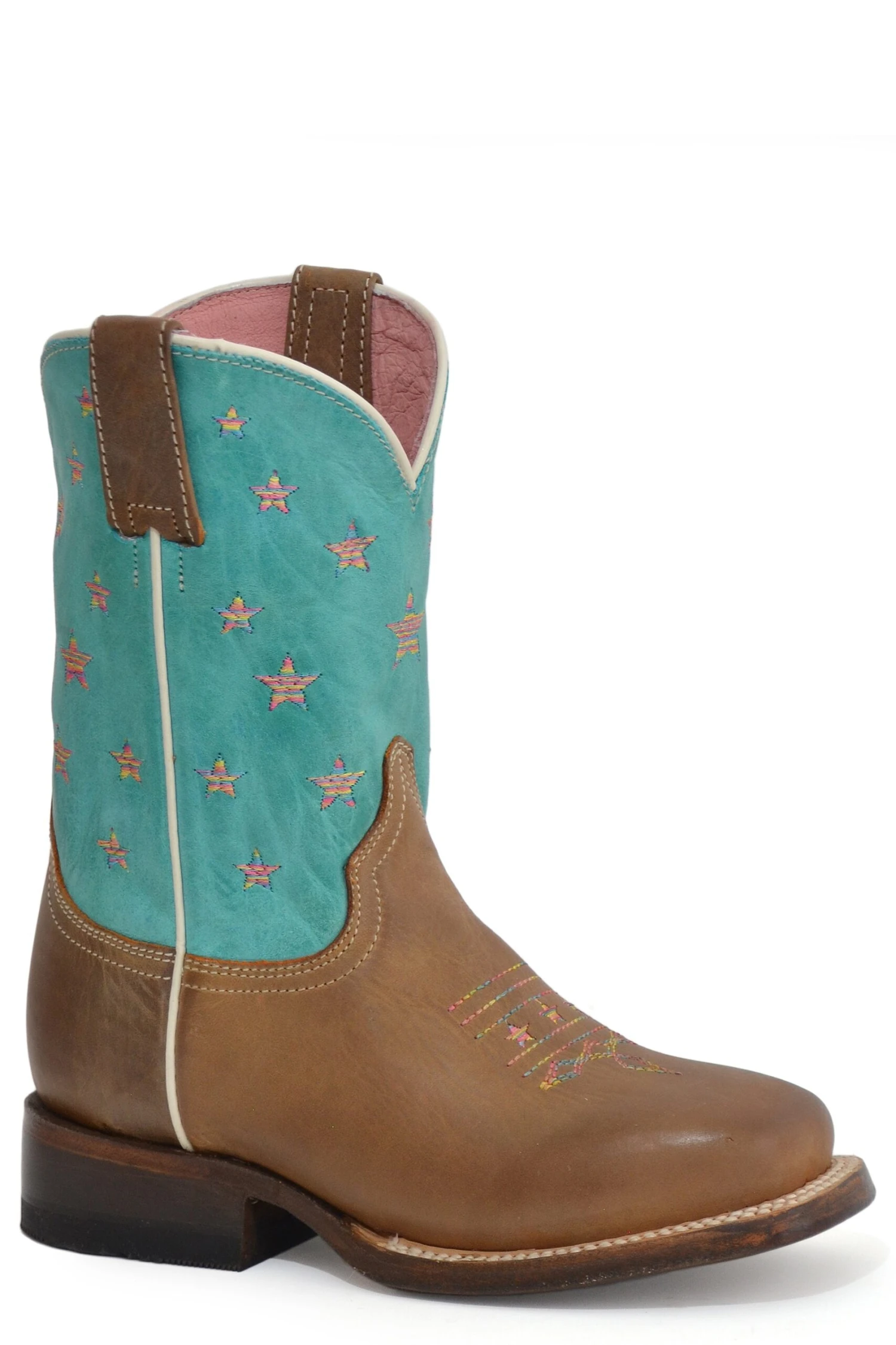 Girls Roper Burnished Brown Square Toe Boot W/ Embroidered Stars 3 Girls Roper Burnished Brown Square Toe Boot W/ Embroidered Stars