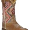 Girls Roper Burnished Brown Square Toe Boot W/ Native Design 2 Girls Roper Burnished Brown Square Toe Boot W/ Native Design -Way Out West Trading Shop 0901870228454