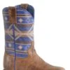 Girls Roper Waxy Tan Leather Square Toe W/ Purple Aztec Design