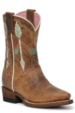 Girls Roper Waxy Brown Snip Toe Boot W/ Arrow Embroidery