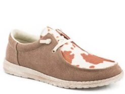 ROPER BROWN CANVAS WITH COW PRINT VAMP