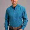 Stetson Teal Geo Long Sleeve Shirt -Way Out West Trading Shop 1100105266061a