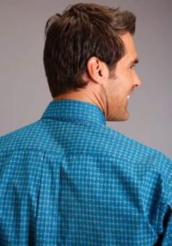 Stetson Teal Geo Long Sleeve Shirt -Way Out West Trading Shop 1100105266061b