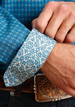 Stetson Teal Geo Long Sleeve Shirt -Way Out West Trading Shop 1100105266061c