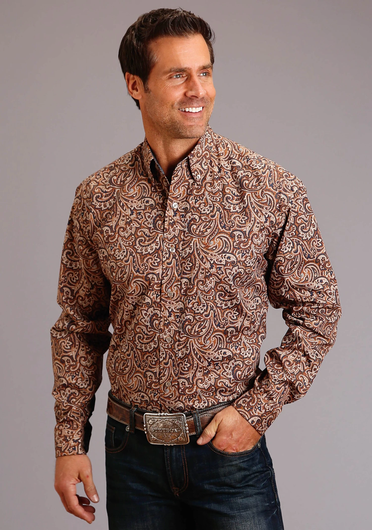 Stetson Leather Paisley Long Sleeve Shirt 3 Stetson Leather Paisley Long Sleeve Shirt