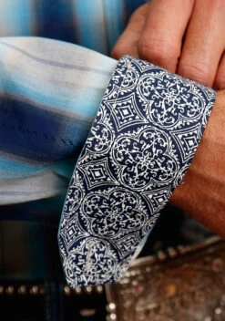 Stetson Blue Satin Stripe Plaid Short Sleeve Button Up -Way Out West Trading Shop 1100105796003c