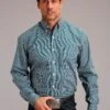 Men's Stetson Hex Key Print Western Long Sleeve Shirt - Big & Tall -Way Out West Trading Shop 1100108266002a