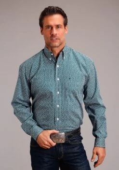 Men's Stetson Hex Key Print Western Long Sleeve Shirt - Big & Tall