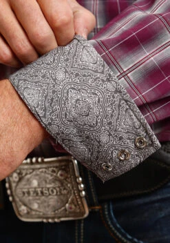 Stetson Maroon Plaid Long Sleeve Snap - Tall -Way Out West Trading Shop 1100109780762c