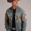 Men's Stetson Grey Horizontal Aztec Wool Blend Sweater
