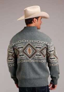 Men's Stetson Grey Horizontal Aztec Wool Blend Sweater -Way Out West Trading Shop 1101401206069c