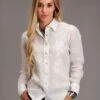 Stetson White Striped Linen Long Sleeve Blouse -Way Out West Trading Shop 1105005650517a