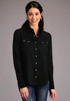 Stetson Black Rayon Long Sleeve Blouse