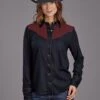 Women's Stetson Black Rayon Long Sleeve Western Blouse -Way Out West Trading Shop 1105005926048a