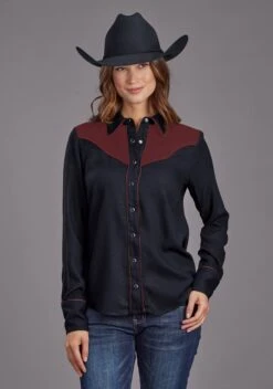 Women's Stetson Black Rayon Long Sleeve Western Blouse