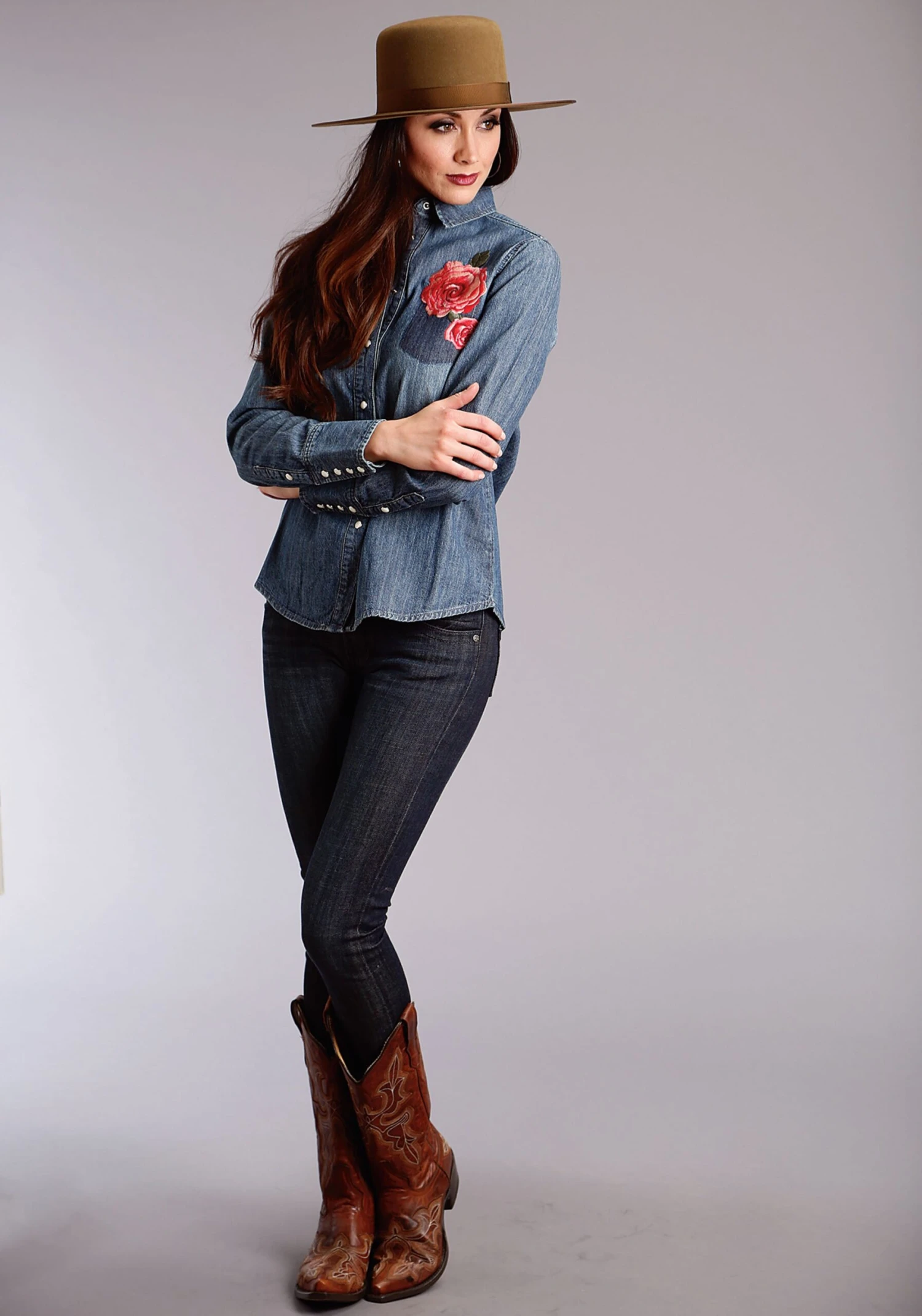 Stetson Woven Denim Western Long Sleeve Snap W/ Embroidery On Front 3 Stetson Woven Denim Western Long Sleeve Snap W/ Embroidery On Front