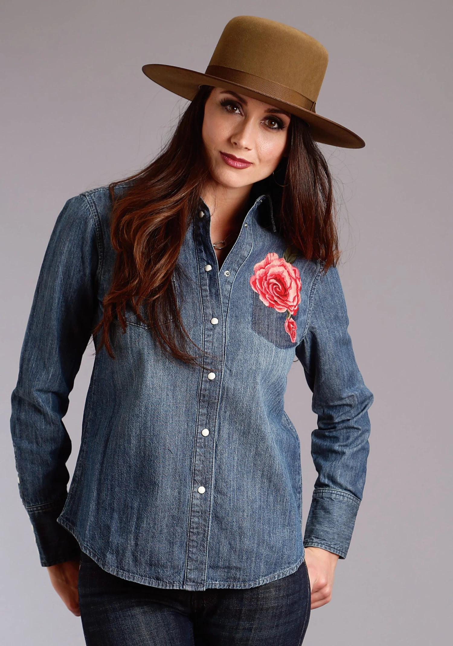Stetson Woven Denim Western Long Sleeve Snap W/ Embroidery On Front 4 Stetson Woven Denim Western Long Sleeve Snap W/ Embroidery On Front - Image 2
