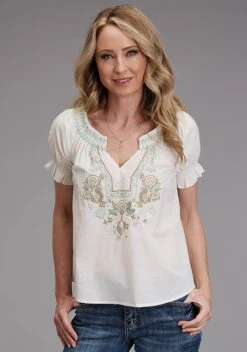 Women's Stetson Cream Cotton Western Blouse