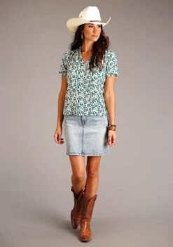 Stetson Jade Floral Short Sleeve Blouse