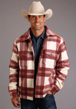 Stetson 1394 RED/CREAM PLAID WOOL BLEND COAT