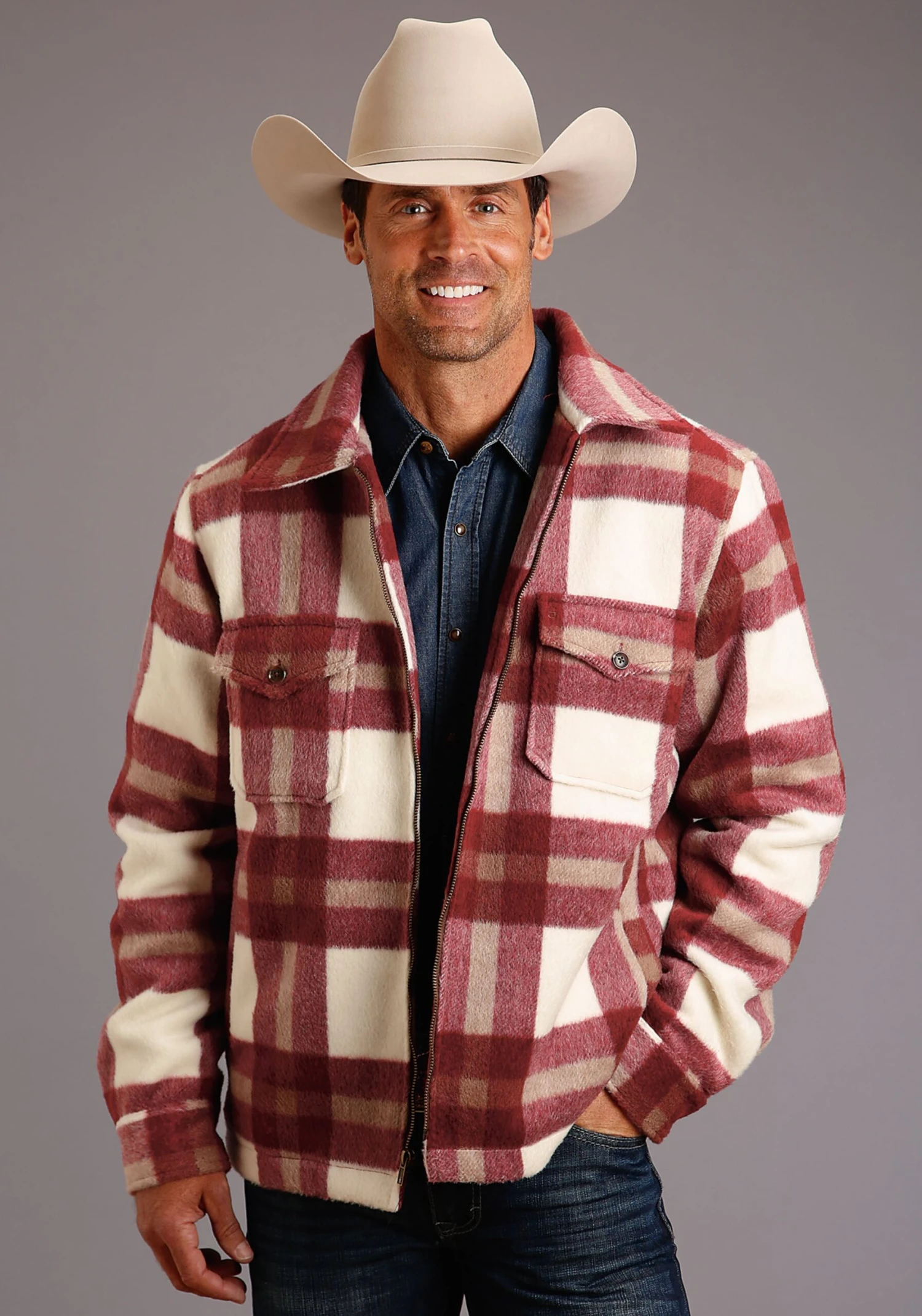 Stetson 1394 RED/CREAM PLAID WOOL BLEND COAT 3 Stetson 1394 RED/CREAM PLAID WOOL BLEND COAT
