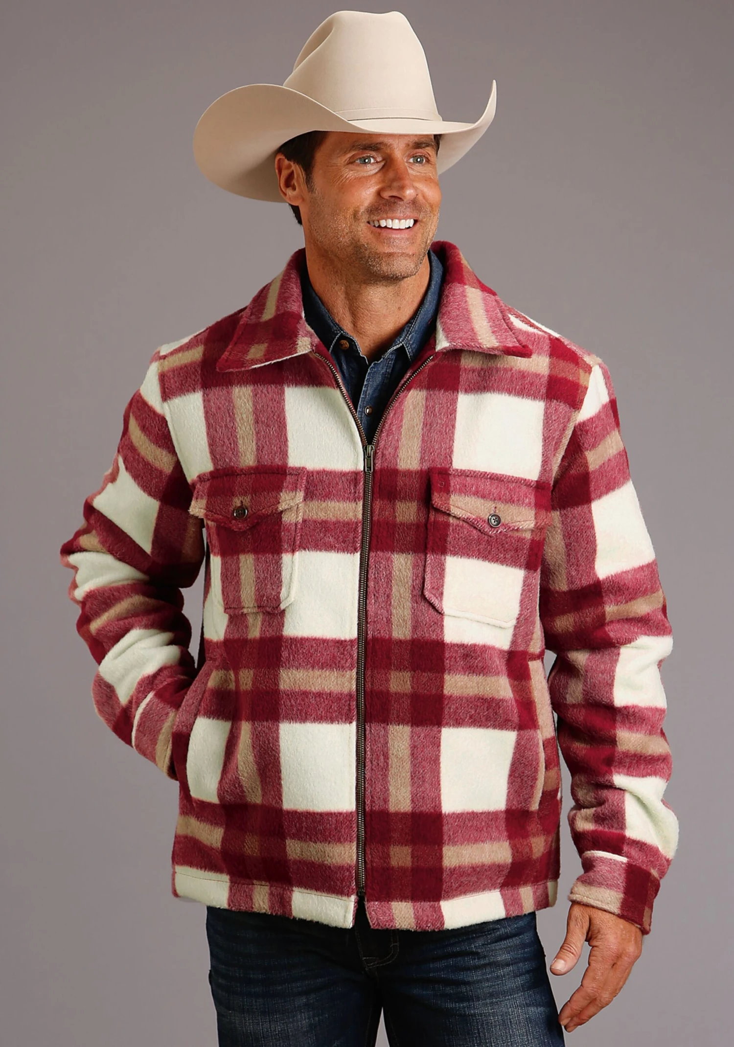 Stetson 1394 RED/CREAM PLAID WOOL BLEND COAT 5 Stetson 1394 RED/CREAM PLAID WOOL BLEND COAT - Image 3
